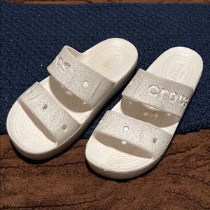 CROCS White Glitter Double-Strap Slide Sandals